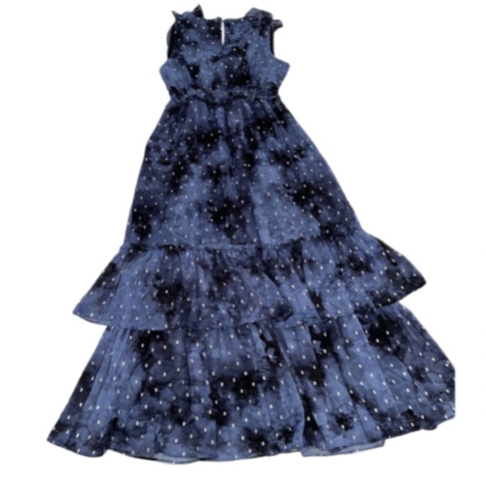 INC International Concepts Navy Blue Sleeveless Ruffle Tiered Maxi Dress Size L - Picture 2 of 5